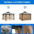 thumbnail image 4 of Dextrus 10x10ft Hardtop Gazebo with Nettings and Curtains, Heavy Duty Double Roof Galvanized Steel Outdoor Combined of Horizontal Vertical Stripes Roof for Patio, Backyard, Deck, Lawn (Bronze), 4 of 5