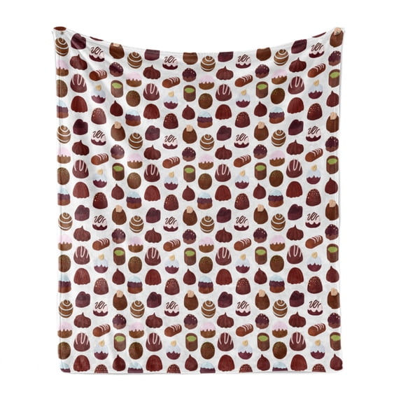 Chocolate Soft Flannel Fleece Throw Blanket, Cupcake Muffin Donuts Cookie Candy Bakery Pastry Sweets Pattern, Cozy Plush for Indoor and Outdoor Use, 60" x 80", Maroon Brown Burgundy, by Ambesonne