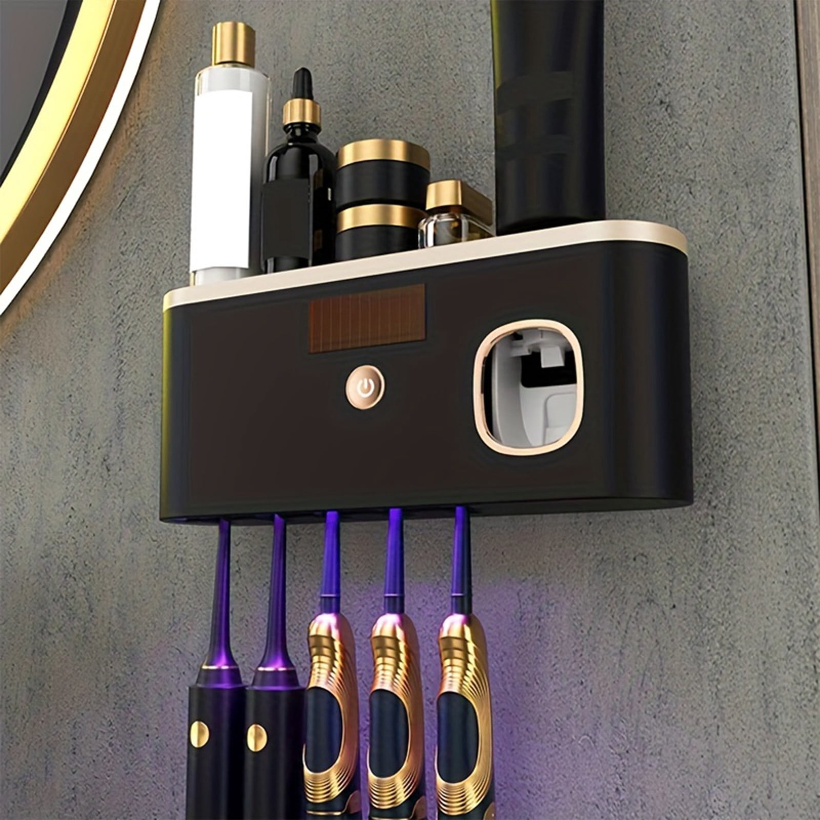 kkbbma under $5 UV Toothbrush Holders for Bathrooms, Toothbrush Holder Wall Mounted with Toothpaste Dispenser, Rechargeable Cordless Wall Mounted Tooth Brushing Holder