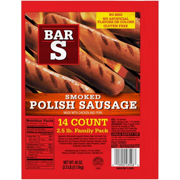 Bar S Smoked Polish Sausage Family Size, 40 Oz., 14 Count