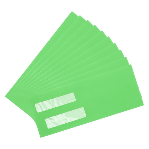 Uxcell 10 Pcs Double Window Envelopes, Business Security Seal Envelopes Tax Self Adhesive Envelope, Great for Check, Tax, Invoice, Documents (Green, 4 1/8 Inch x 9 1/2 Inch)