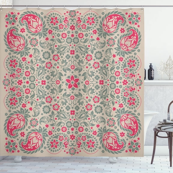 Ambesonne Paisley Shower Curtain, Floral Ornate Pattern Folk, 69"Wx70"L, Magenta Eggshell