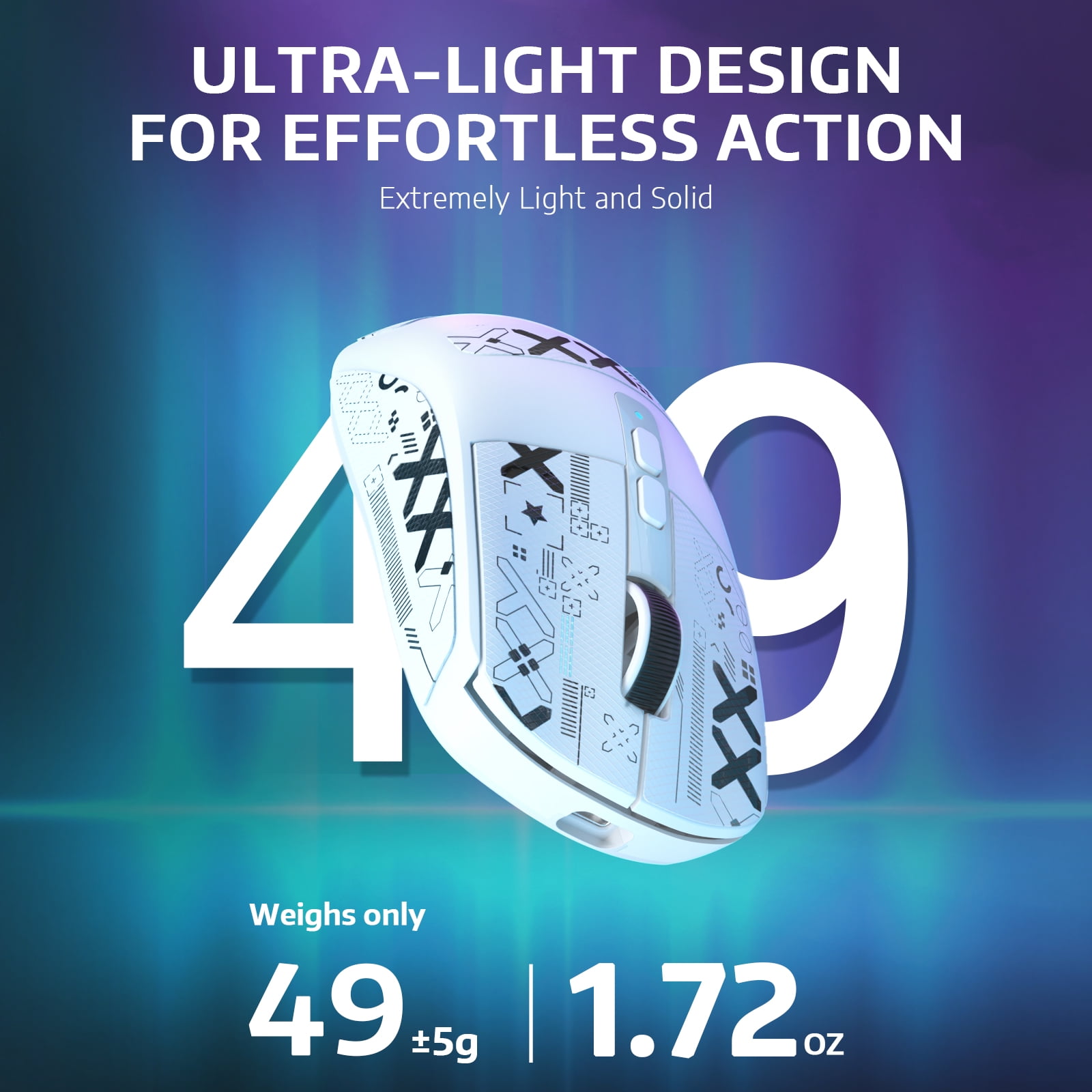 X6 Superlight Wireless Gaming Mouse with Magnetic RGB Charging Dock, 49g Ultralight Mice PixArt PAW3395 Sensor, 26000DPI, Tri-Mode 2.4G/USB-C Wired/Bluetooth Mouse, Mouse Grip Tape