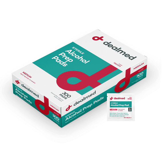 Dealmed Sterile Alcohol Prep Pads, Antiseptic Latex-Free Wipes, Gamma Sterilized, 300/Box