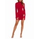 thumbnail image 3 of Vestido de Mujer con Mangas Largas Cruzadas, Volantes, Dobladillo Ajustado, Abertura, Cuello Medio Alto, Falda Corta, Cintura Ajustada. Rojo M, 3 of 9