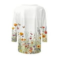 thumbnail image 5 of CYMMPU T-Shirts 3/4 Sleeve Fall Trendy Shirts Spring Tops Blouses for Women Dressy Casual Round Neck Loose Fit Flower Pattern Lightweight Basic Tees White XL, 5 of 5