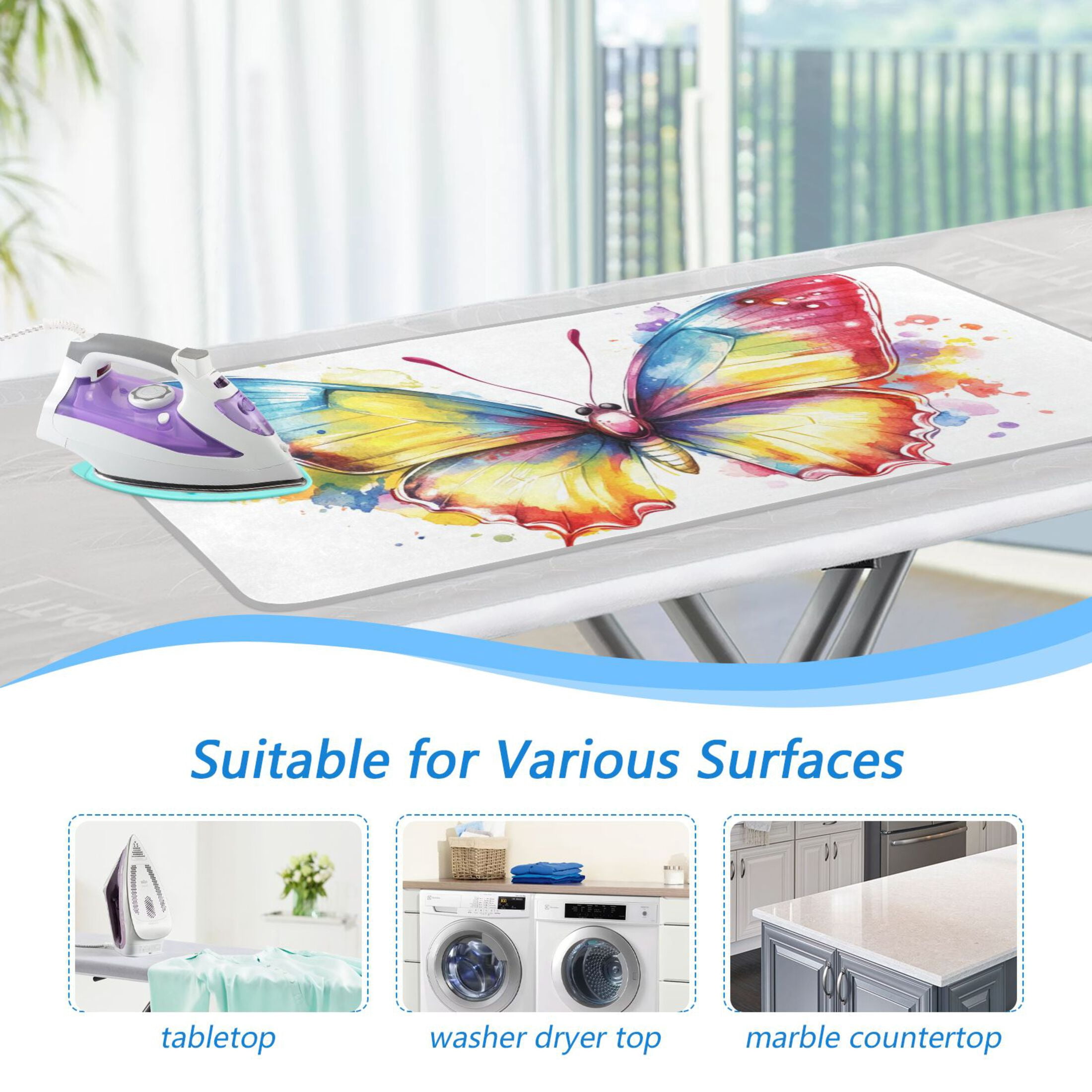 Watercolor Butterfly Ironing Mat Blanket Portable Travel Ironing Pad Heat Resistant Pad 47.2" x 27.6”