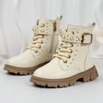 thumbnail image 7 of BOBOGOJP Girls Boys Combat Ankle Boots Side Zipper Shoes with Lace Up for Toddler/Little Kid/Big Kid Beige for Size 13.5, 7 of 7