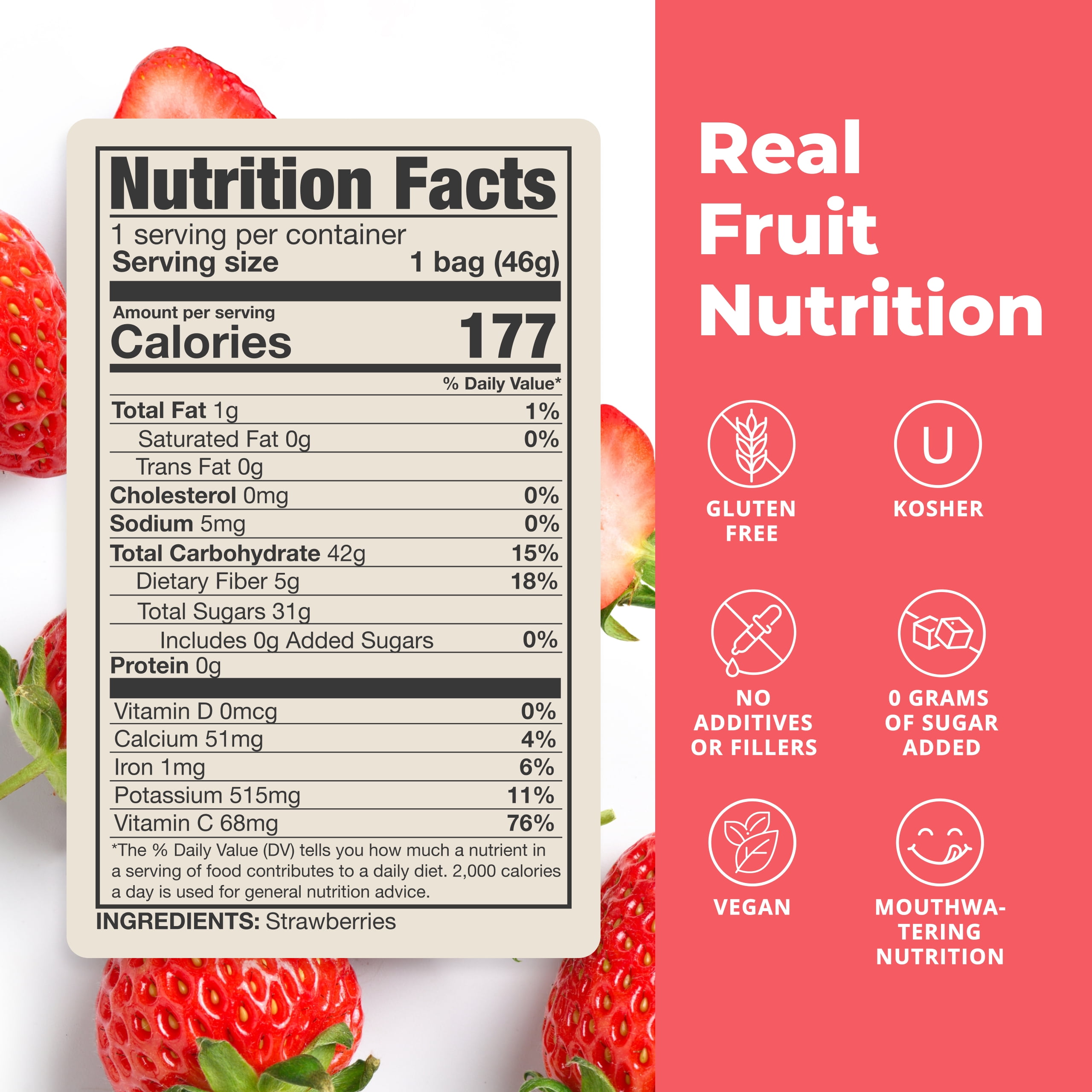 Balance of Nature Freeze-Dried Strawberries (5 Pack) – 100% Real Fruit, Crunchy Strawberry Slices, Healthy Snack, Mouthwatering Nutrition, Gluten-Free, Vegan, No Sugar Added, Five 1.6 oz Bags