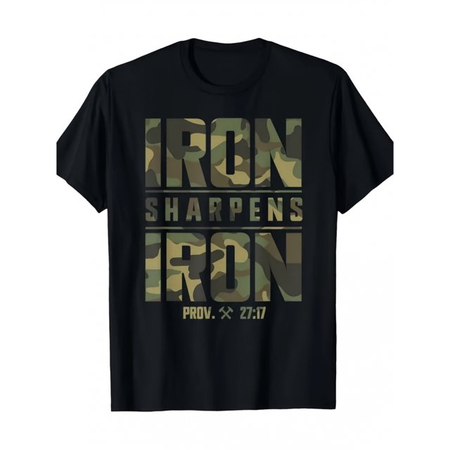 T Shirt Men's Christian Camouflage Scripture Iron Grind Stone Verse Training Top
