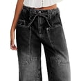 thumbnail image 3 of Pantalones vaqueros anchos con diseño de flamencos, cintura media, negros, 2XL, para mujer, 3 of 6