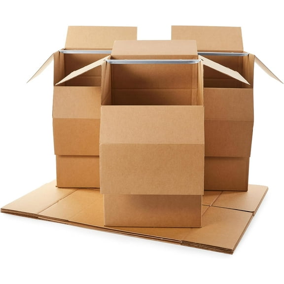 Wardrobe Clothing Moving Boxes with Bar, 6 Pack, Brown, 24" x 24" x 40"