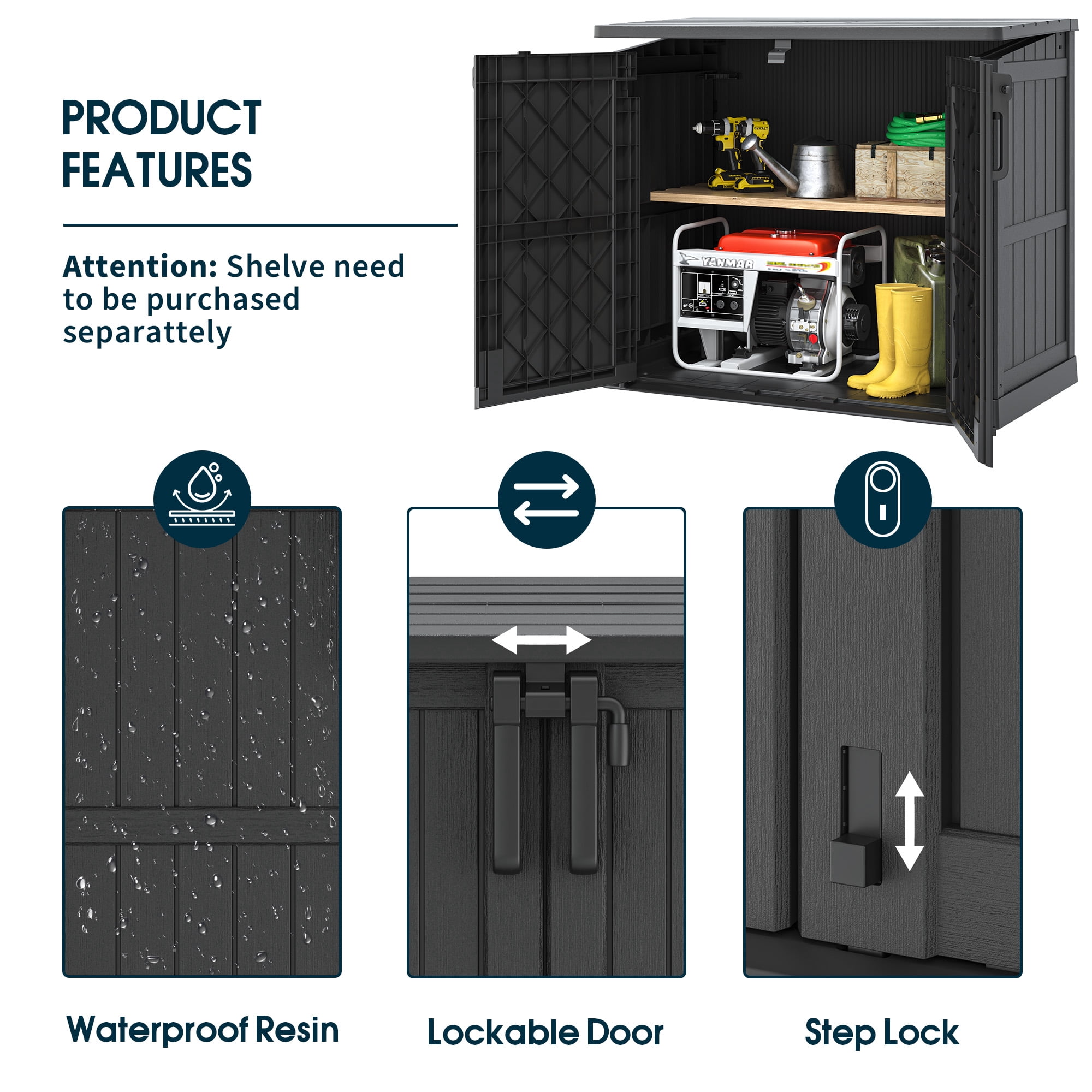 Bifanuo Outdoor Resin Storage Shed 34 Cu.ft Garden Storage Extra Large Capacity Weather Resistant Storage Box, Lockable Resin Waterproof Shed for Bike, Lawnmowe, Garden Tools