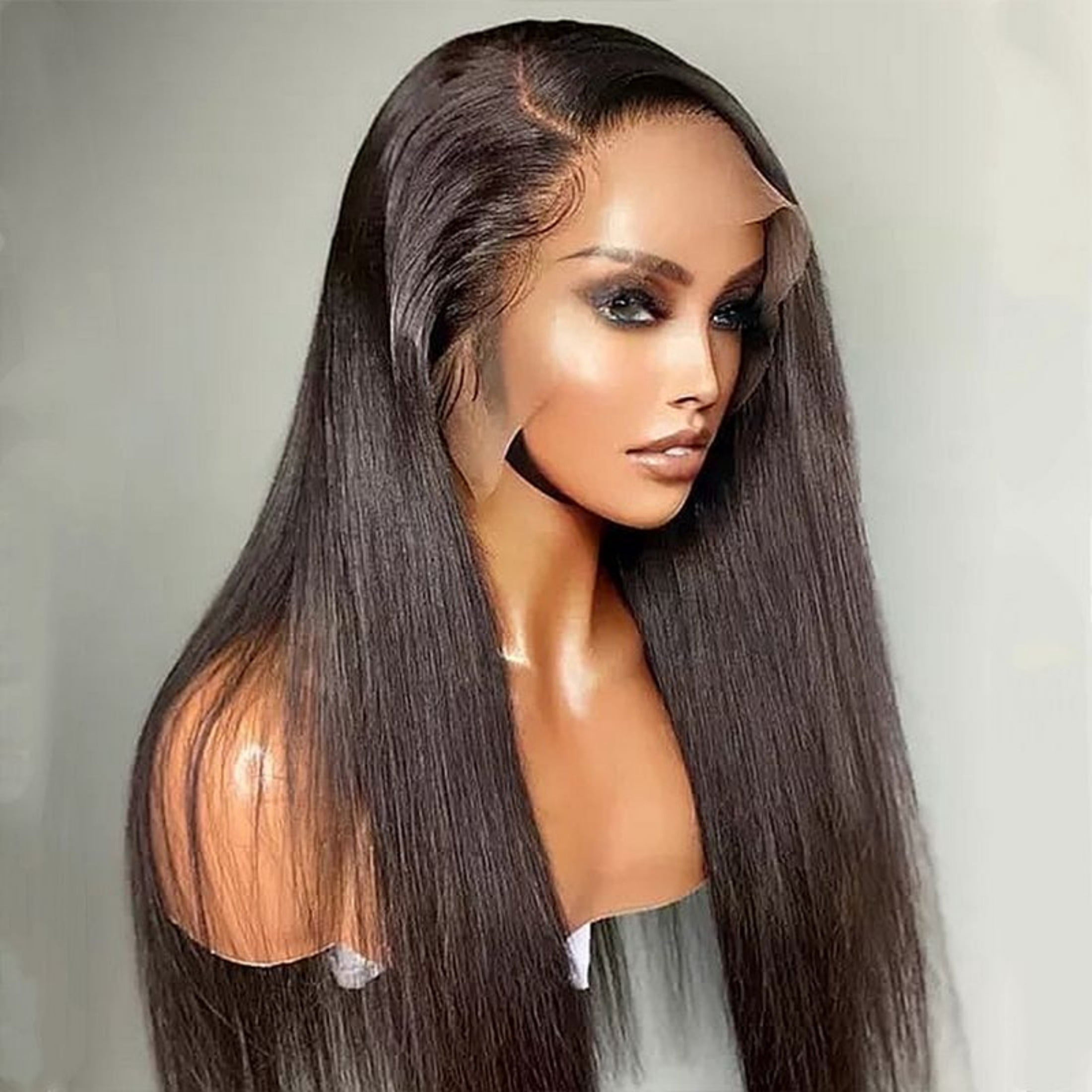 Women's long layered wig, natural wave wig, human hair side parting, heat resistant, lightweight, tangle free, suitable for daily use and clothing