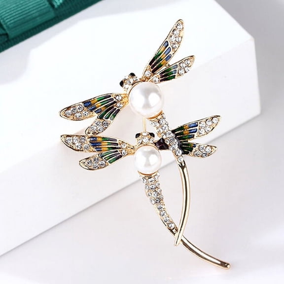 ashion women crystal pearl animal dragonfly enamel brooch pin custome jewelry AL