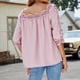 thumbnail image 4 of Blusa femenina de media manga con ribete de encaje, corte holgado en color rosa con detalle calado, talla XL, 4 of 6