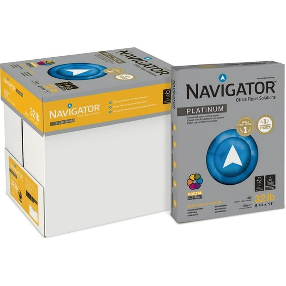 Office Paper Navigator Platinum 99, brillo, 32 libras, A4, 2000 hojas