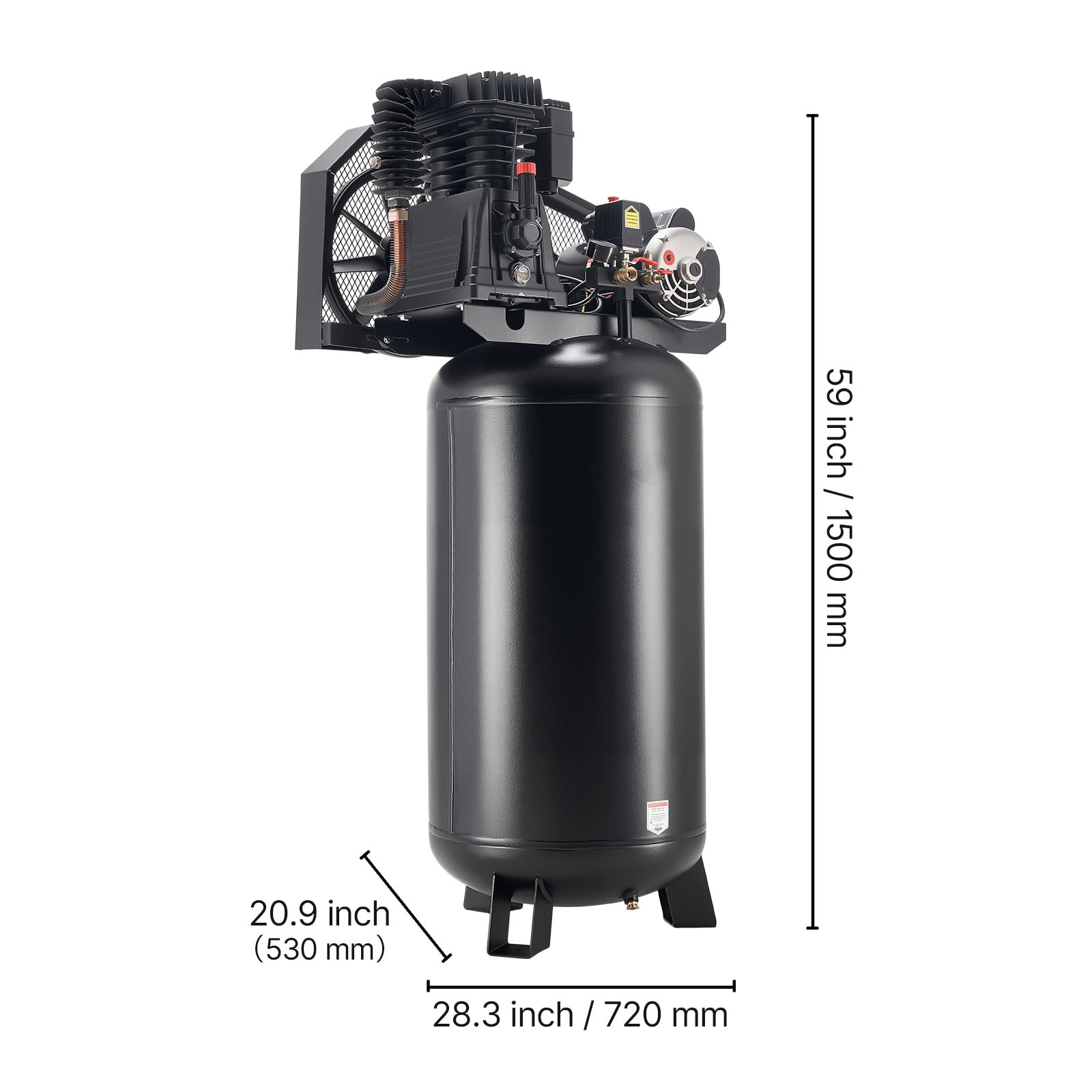 KFFKFF 60-Gallon Heavy-Duty Air Compressor, 5HP, 12 SCFM at 90 PSI, Max 145 PSI Pressure, Oil-Lubricated Tank for Industrial Use and Large Workshops (230V, No Plug)