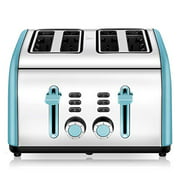 Toaster 4 Slice, CUSINAID 4 Wide Slots Stainless Steel Toasters with Reheat Defrost Cancel Function, 7-Shade Setting, Blue