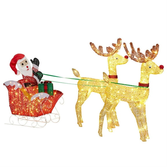 Demi Bonn Pre-Lit Reindeer Sleigh with 270 Warm White LED Lights for Christmas Decorations, Outdoor & Indoor Use, Bright & Vibrant for Festive Displays