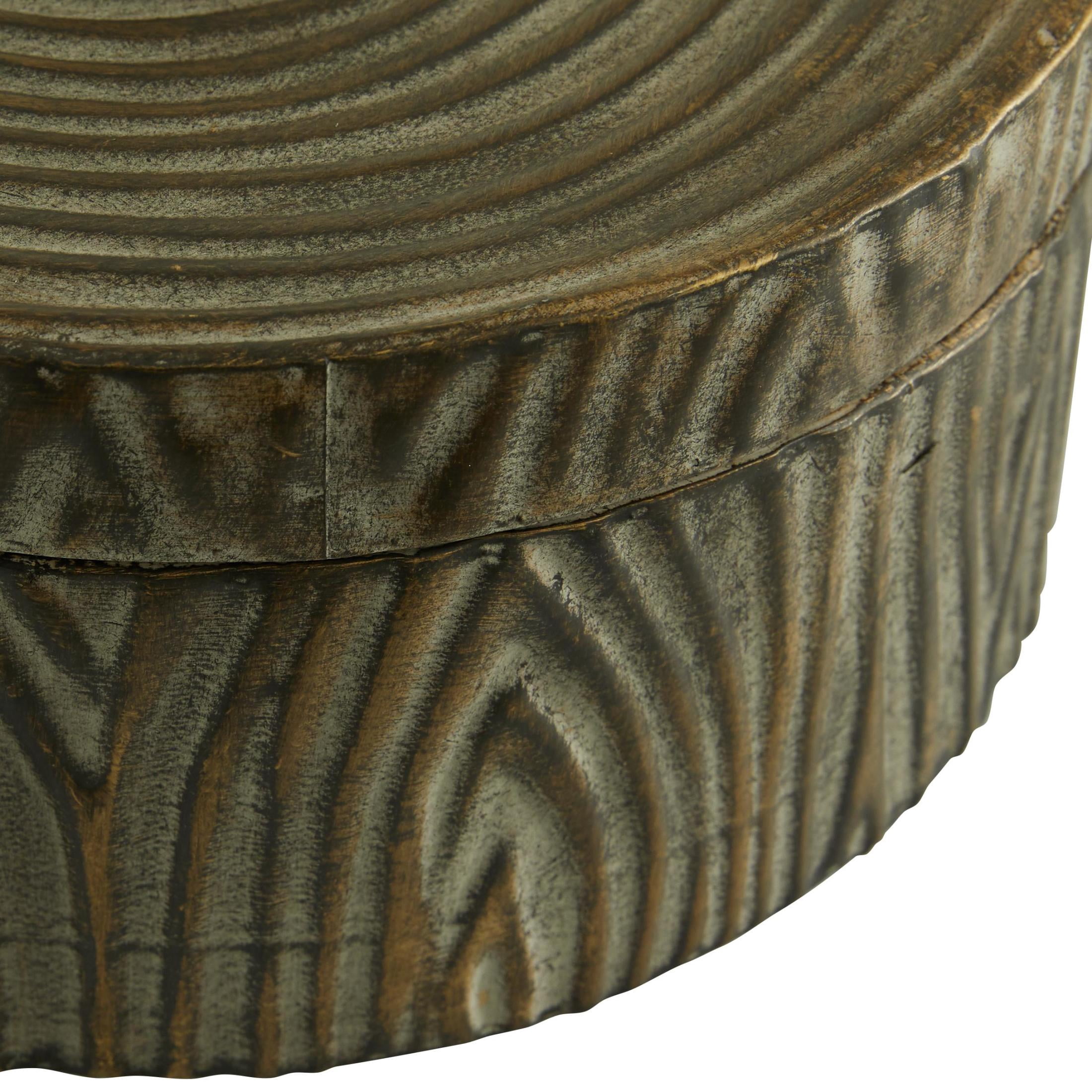 DecMode 7", 6"H Bronze Metal Bird Carved Decorative Jars, 2-Pieces