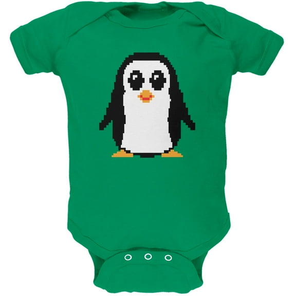 8 Bit Penguin Kelly Green Soft Baby One Piece - 24 month