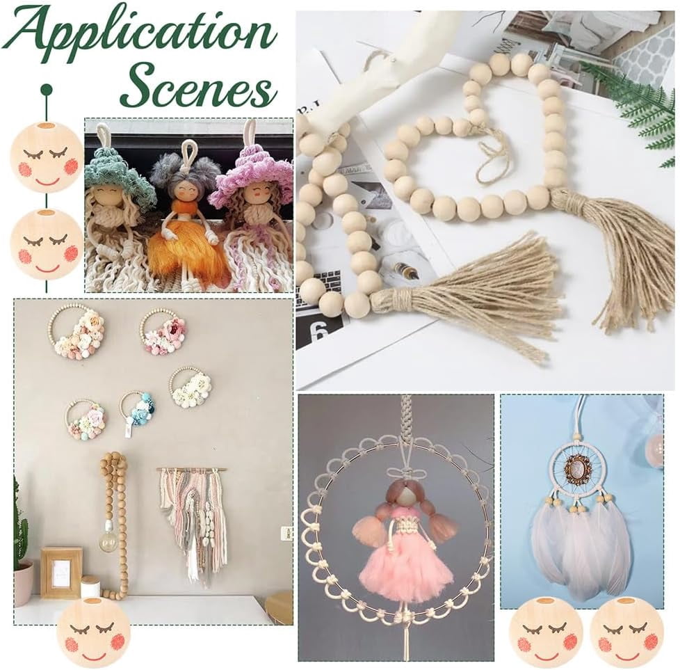 150Pcs 20mm Face Wood Beads Round Wooden Beads Painted Head Bead Face Beads Natural Round Spacer Bead with 0.2 Inch Hole