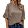 thumbnail image 2 of Womens Plus Size Tops 2023 Fashion Summer Casual Quarter Sleeve Blouse Round Neck Solid Tops Tunic Tshirt Party Beach Up to 65% off, 2 of 6