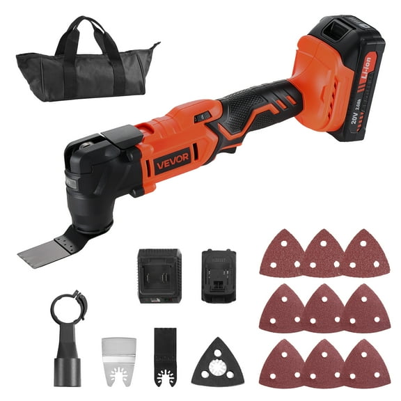 VEVOR Cordless Oscillating Tool, 20V Oscillating Multi Tool Kit with 6 Variable Speeds 8500 - 17000 OPM, 3.2° Oscillation Angle, 2.0Ah Battery Pack & Charger, 12PCS Saw Accessories & LED Work Light