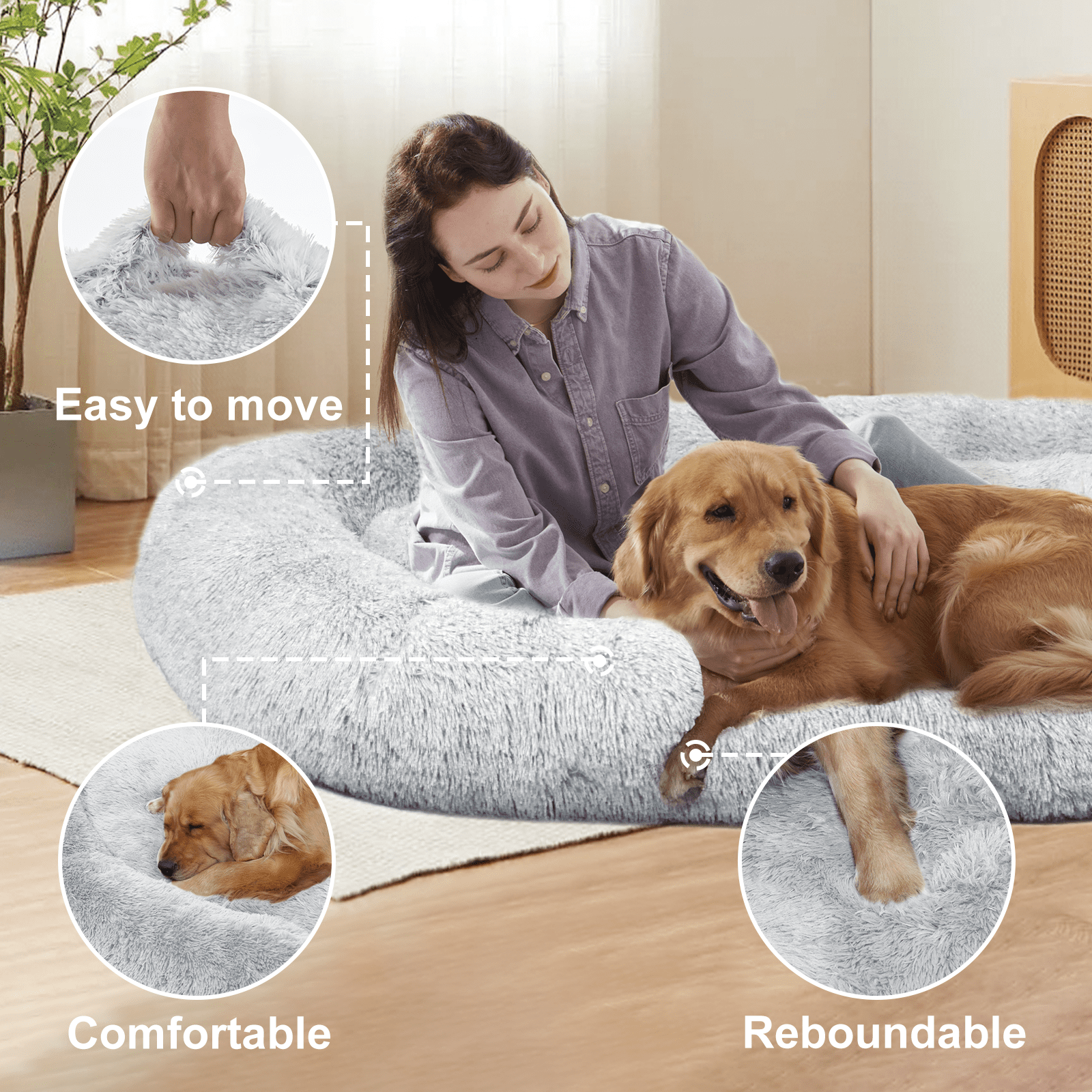Extra Large 67" X 43" X 8" Orthopedic Pet Bed For Humans And Dogs, Plush High-Loft Mattress With Removable Handles & Non-Slip Bottom - Grey