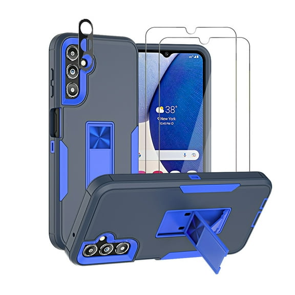 Xhy Samsung Galaxy A14 5G Case with Screen and Lens Protector and Magnetic Car Mount Kickstand Military Grade Full Body Double Layer Rugged Durable for Galaxy A14 5G Phone - Dark Blue&Blue