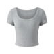 thumbnail image 4 of Top de cuello redondo de punto acanalado gris para mujer, corte ajustado, color puro, estilo elegante para la oficina, talla M, 4 of 4