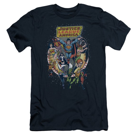 JLA Justice League Star Group S/S Adult 30/1 T-Shirt Navy