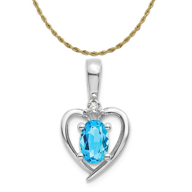 Carat In Karats 14k White Gold Blue Topaz And Diamond Heart Pendant 17 Mm X 10 With 10k Yellow Lightweight Rope Chain 18 Com - Blue Topaz And Diamond 14kt White Gold Heart Pendant Carat In Karats 14k White Gold Blue Topaz And Diamond Heart Pendant 17 Mm X 10 With 10k Yellow Lightweight Rope Chain 18 Com - Blue Topaz And Diamond 14kt White Gold Heart Pendant