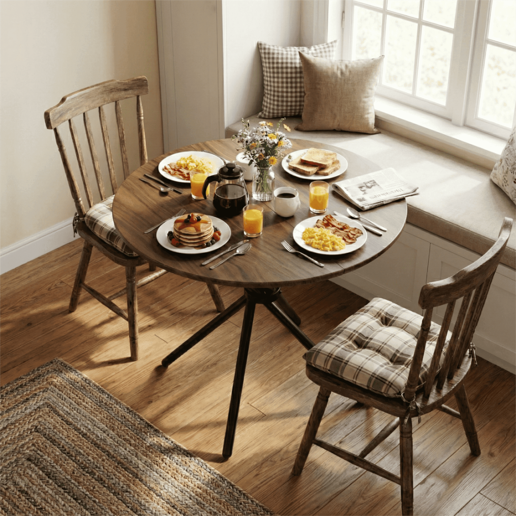 Homy Casa 31.5 in Round Dining Table for 2-4, Small Space Kitchen Table with Metal Legs, Walnut Brown