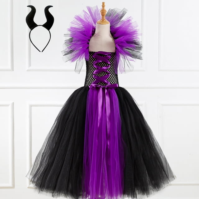 Vestido largo de bruja para niñas y niños para Halloween, regalo, tocado, vestido de malla de rendimiento, vestido de princesa para festival de fantasmas