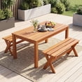 thumbnail image 3 of 36 Inch Outdoor Solid Wood Bench, Backless Patio Dining Bench with Teak Oil Finish, Slatted Seat, X-Shaped Legs, 660 lb Capacity for Garden Porch Entryway Backyard Set of 1, 3 of 11