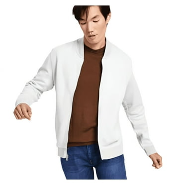 Alfani Men's Zip-Front Sweater Bomber Jacket Moonstruck, Gray - Small