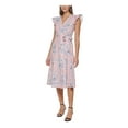 thumbnail image 3 of TOMMY HILFIGER Womens White Striped Flutter Sleeve V Neck Midi Wear To Work Fit + Flare Dress 2, 3 of 5