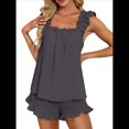 thumbnail image 2 of Conjunto de Pijama de 2 Piezas para Mujer con Volantes, Camiseta Sin Mangas y Pantalones Cortos Suaves, Pijama de Novia para Mujer. Gris Oscuro L, 2 of 10