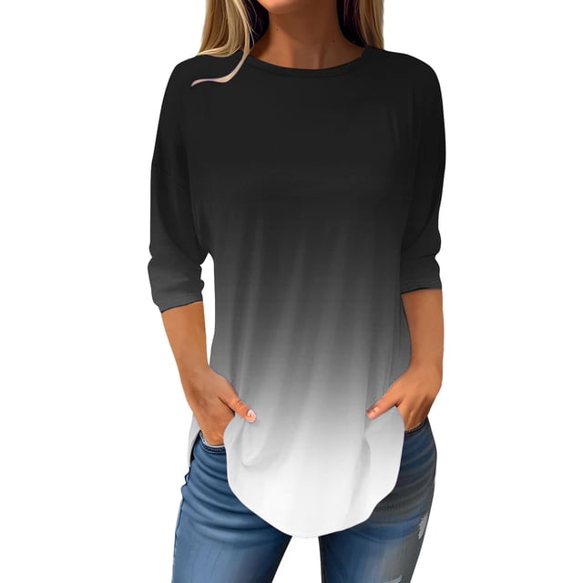 Birdeem Womens Fashion 3/4 Sleeve Round Neck Loose Tops Blouse