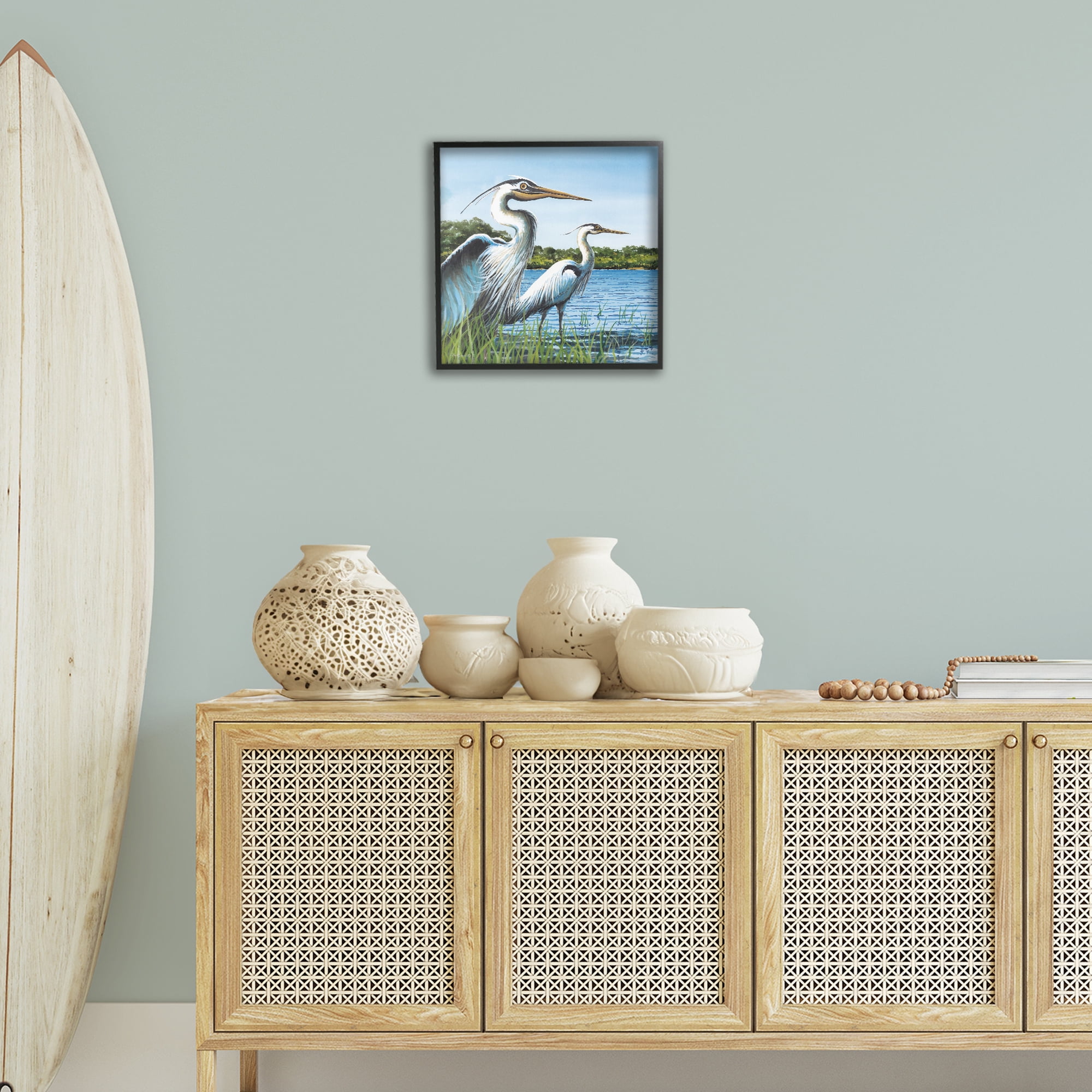 Stupell Industries Traditional Egrets Gazing Animals & Insects Painting Black Framed Art Print Wall Art, 17 x 17