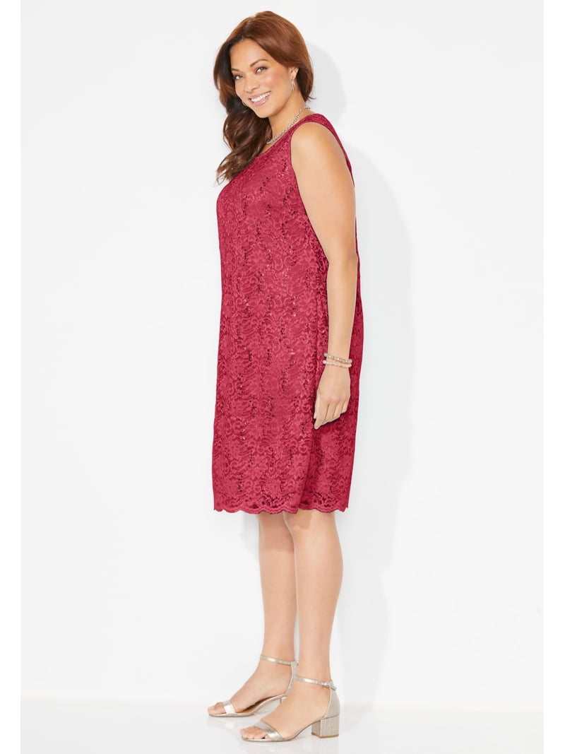 plus size cocktail dress with jacket Catherines Women's Plus Size Petite Sparkling Lace Jacket Dress
