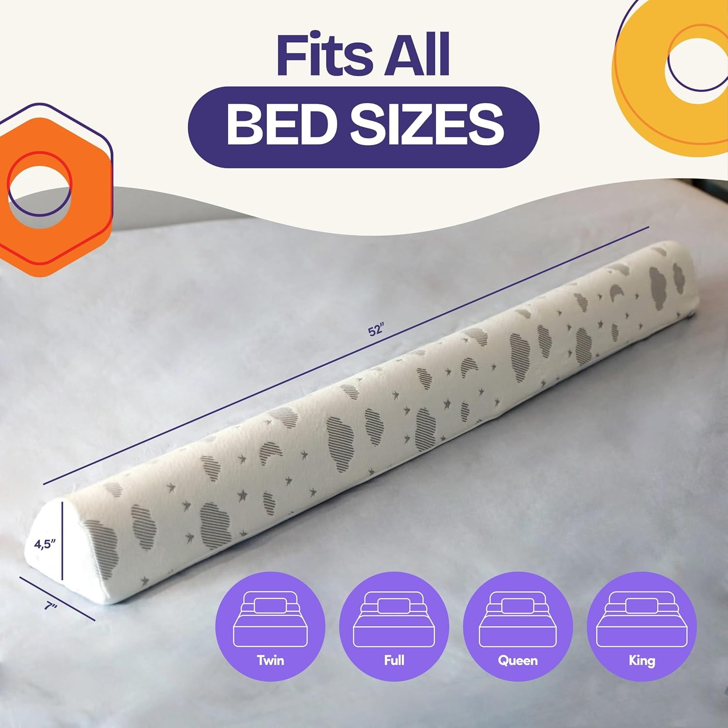 ComfyBumpy Foam Bed Rail for Toddlers, White 52" x 5", 1 Pack