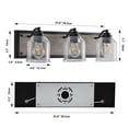thumbnail image 2 of Jopath 3-Light Bathroom Wall Sconce, Farmhouse Vanity Light Fixture with Clear Seeded Glass Shades, Black and Wood Grain Finish, Modern Industrial Design for Bathroom or Powder Room (No Bulbs), 2 of 8