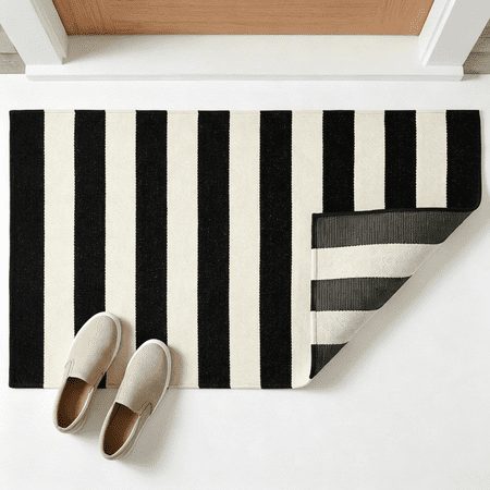 Washable Runner Rug 24 x51 Dirt Trapper Indoor Door Mat for Entryway Low Profile Non-Slip Hallway Floor Mat Black and White