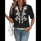 thumbnail image 2 of Camisas de Bordadas para Mujer, Blusa Informal de Corta con Cuello en V Negro S, 2 of 9