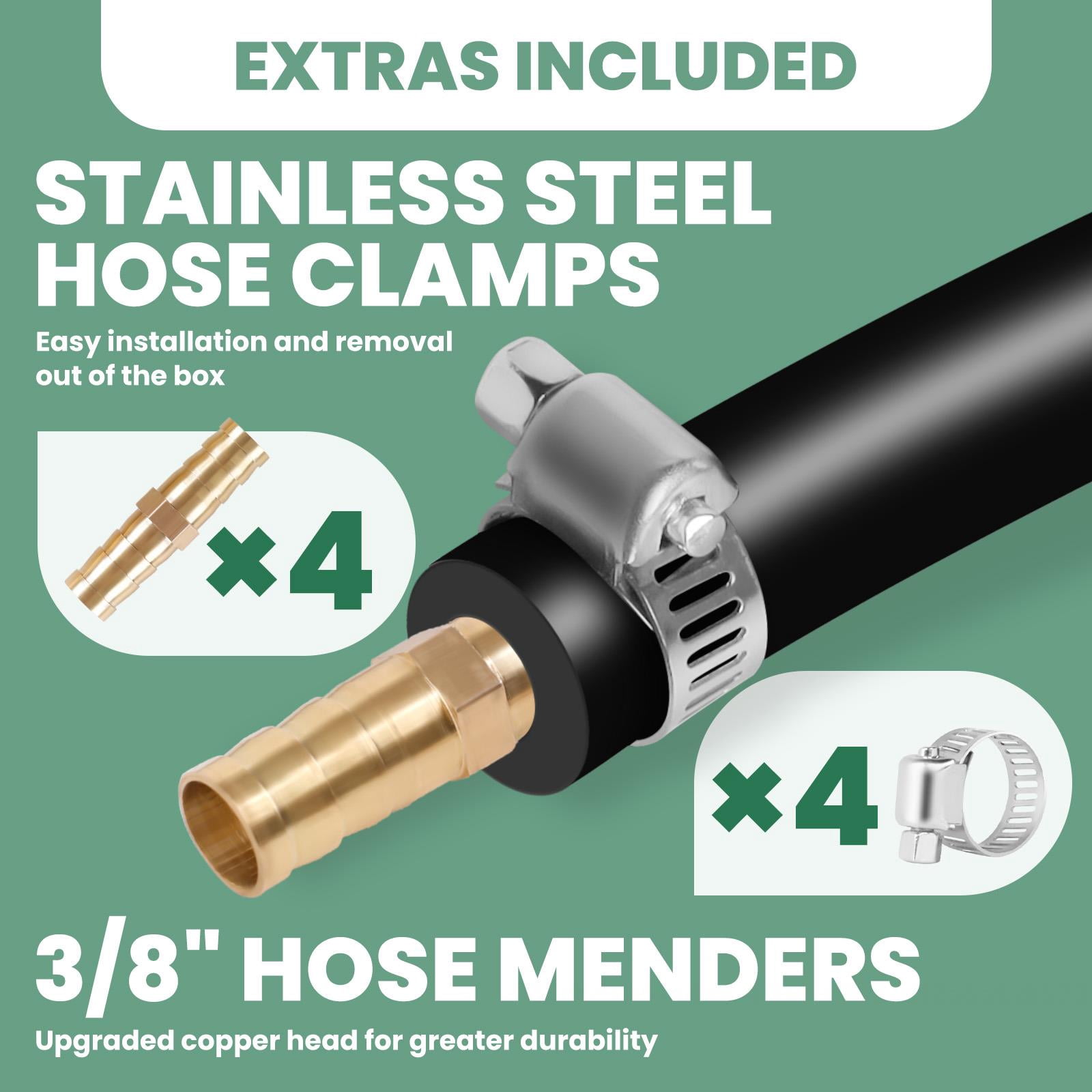 328 FT Self Sinking Pond Air Hose, Weighted PVC Tubing 3/8" ID, 45 lbs, -120°F to 175°F, with Brass Fittings for Aeration