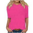 thumbnail image 2 of WTXUE Cotton Tops Basic Tees Casual 3/4 Sleeve T-Shirts Round Neck Tunic Tops Basic Tees Loose Fit Blouses Solid Color Pullover Cute Blouses Nice Shirts Spring Blouses for Women Hot Pink Xl, 2 of 5