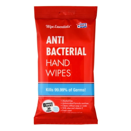 Wipe Essentials Antibacterial Hand Wipes, 30 Ct